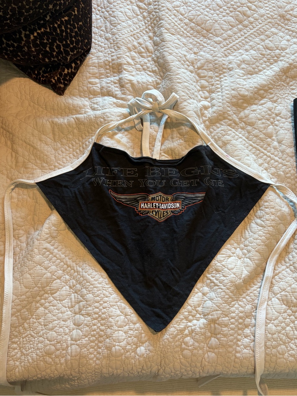 Harley-Davidson Black Halter Bandana Top with White Trim